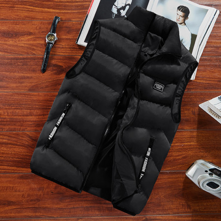 Men Autumn Winter Jackets Thick Vests Man Sleeveless Warm Cotton - Black