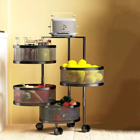 4 Layer (Round) Full Metal Fruit Vegetable Rack (Black)